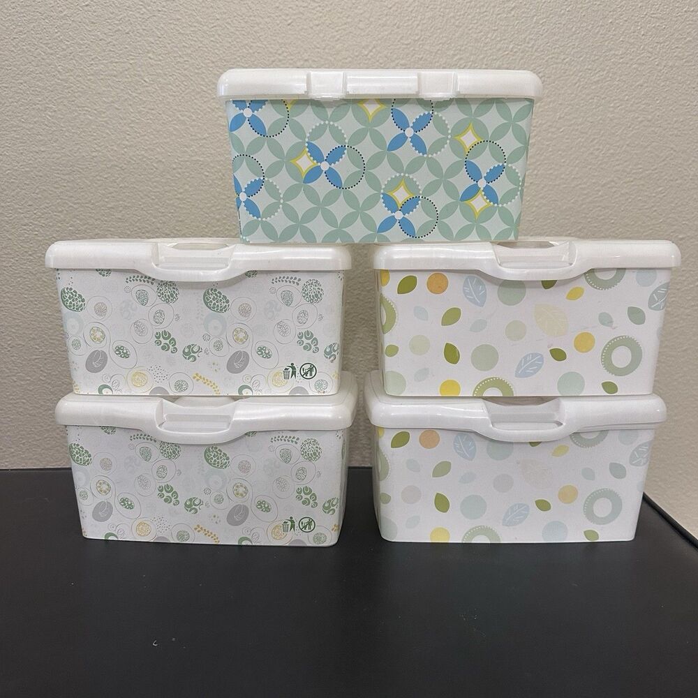 Huggies Baby Wipes Lot Of 5 EMPTY Containers Blue Green Pop Up Refillable